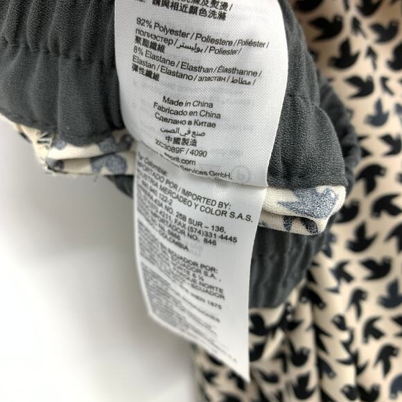 Esprit Wide Leg Pull On Pants Womens Sz 4 Cream Gray Bird Print Elastic Waist - Picture 7 of 7